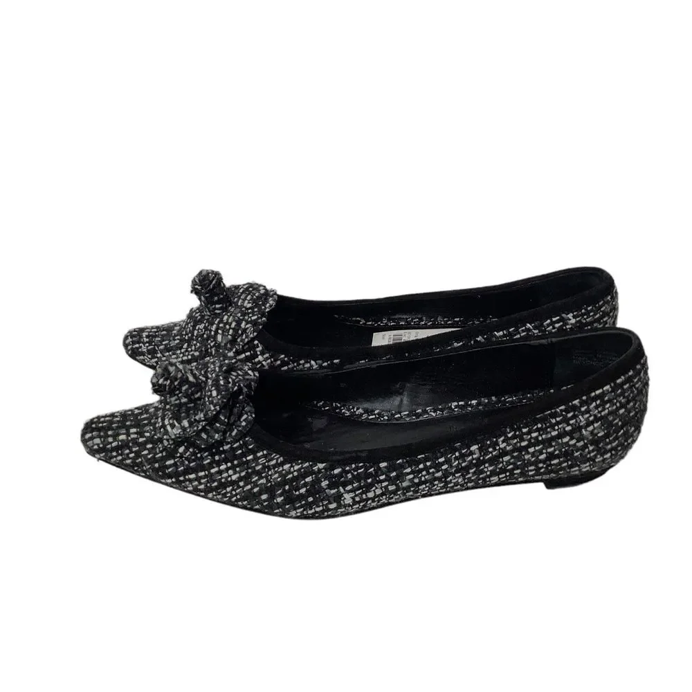 Alfani Women 9 M Black White Gray‎ Flower Jacquard Beyonce Pointed Manmade Flats